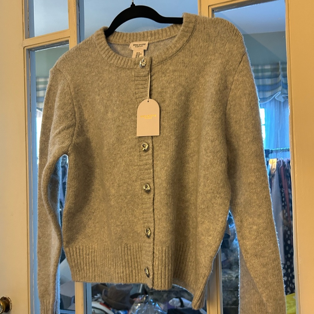 Song of Style Heather Gray Crewneck Button Cardigan